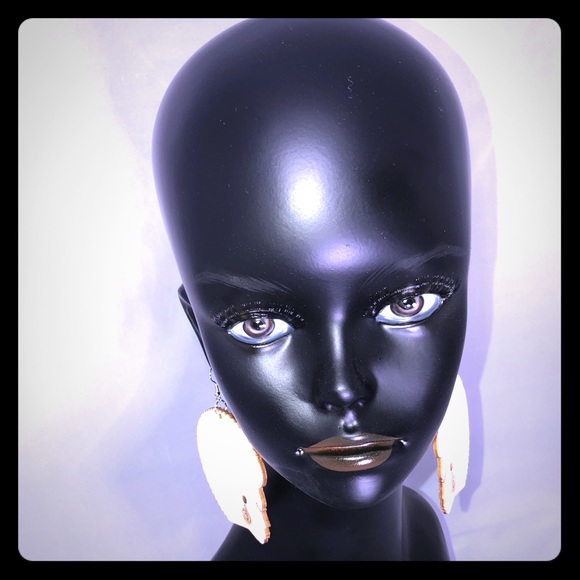 Handmade Laser Cut Wood Afro Earrings - Picture 2 of 4